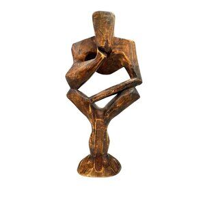 Handcrafted Abstract Wooden Sculpture Of A Thinking Man